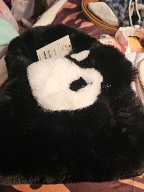 No Boundaries Black and White Faux Fur Mini Bag with Panda Patch